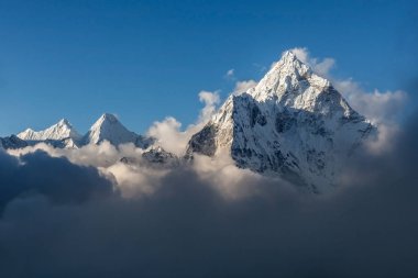 Dramatic mountain view of Ama Dablam summit on the famous Everest Base Camp trek in Himalayas clipart