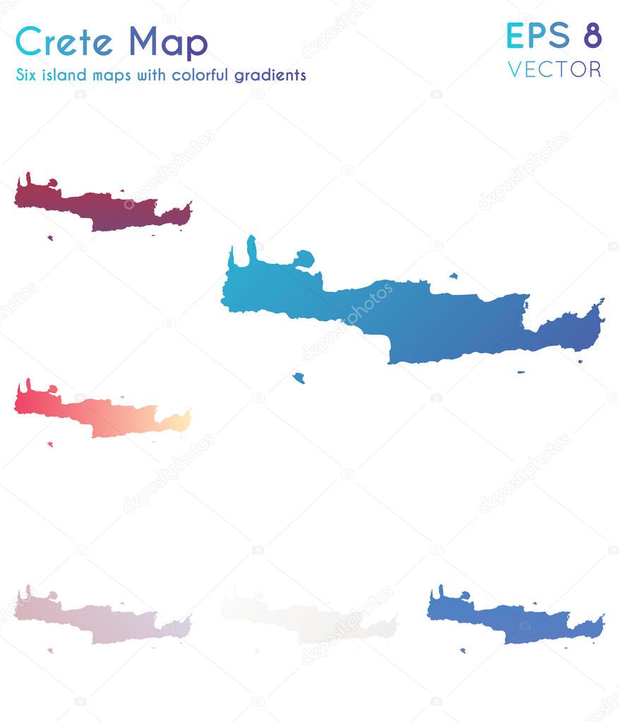 Map of Crete with beautiful gradients Appealing set of Crete maps Favorable vector illustration