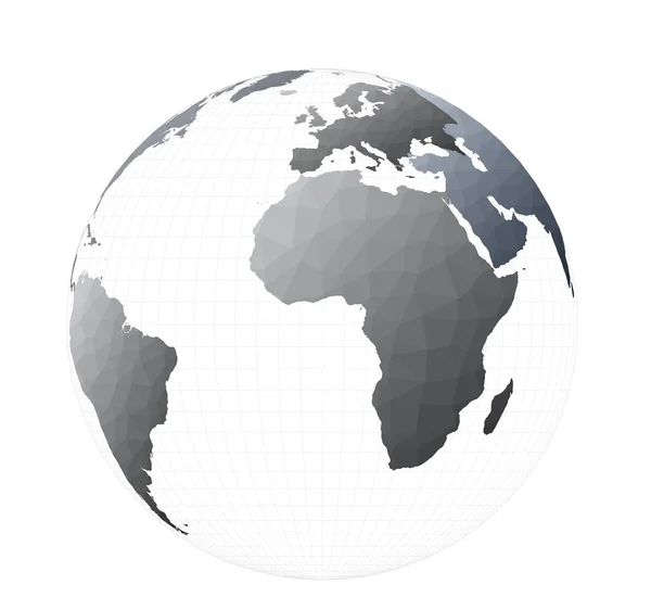 Mapa świata w stylu Low Poly projekcja ortograficzna magnetyczny rysunek wektorowy — Wektor stockowy