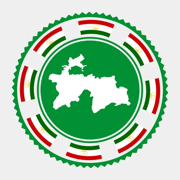 Logo bundar cap datar Tajikistan dengan peta dan bendera ilustrasi Vektor Tajikistan - Stok Vektor