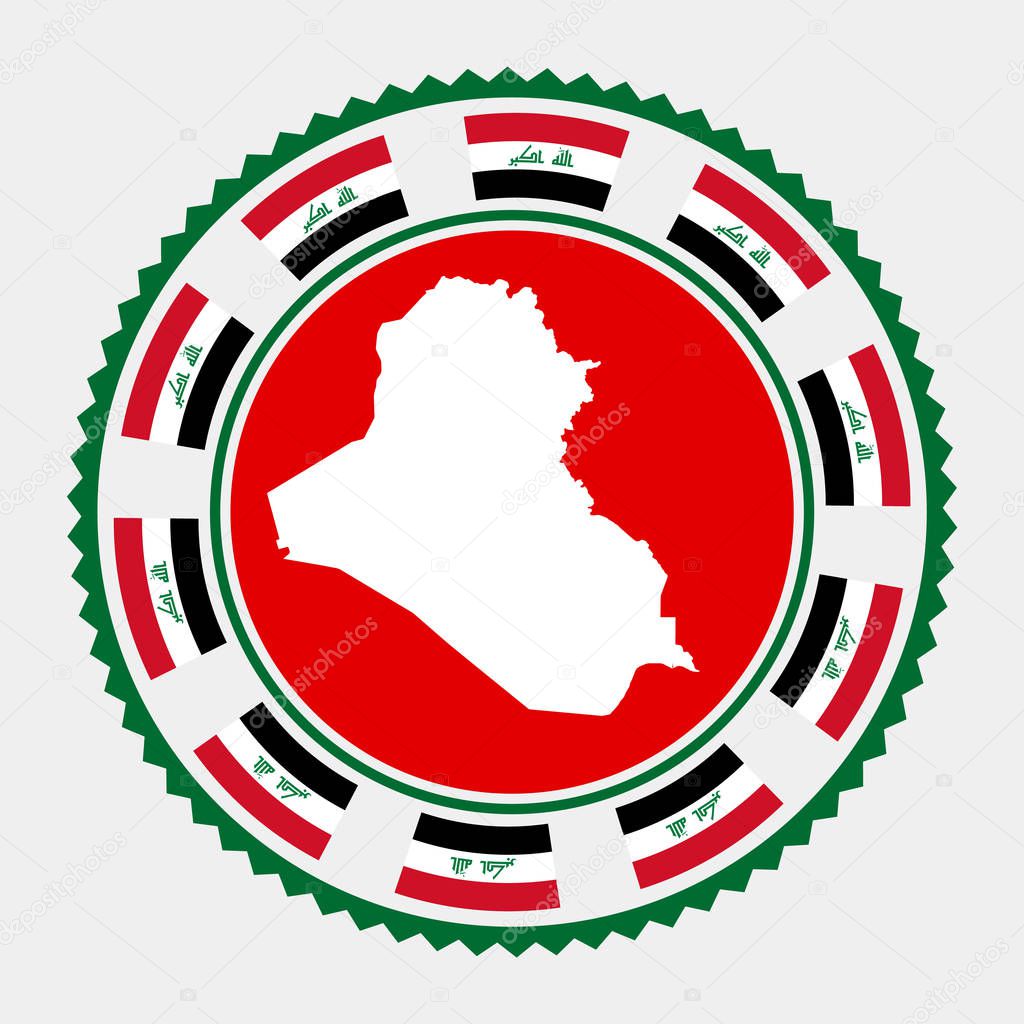 Republic of Iraq flat stamp Round logo with map and flag of Republic of Iraq Vector illustration