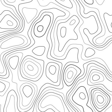 Arazi topografyası. Gerçek topoğrafya haritası. Siyah ve beyaz pürüzsüz tasarım, büyüleyici karo izolinler. Vektör illüstrasyonu.