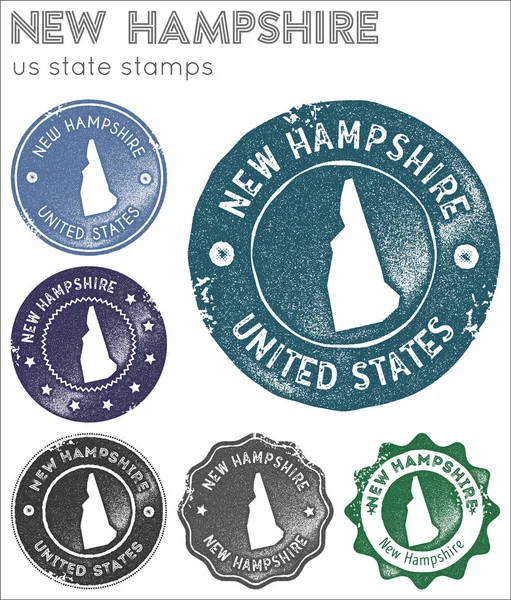 New Hampshire Frimärken Samling Gummistämplar Med Oss Statliga Kartan Siluett — Stock vektor