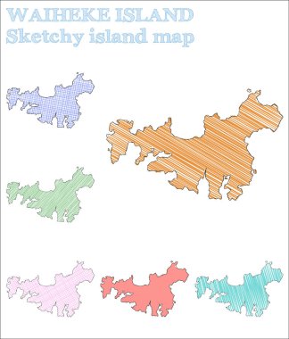 Waiheke Adası yarım yamalak adası. Sosyetik el çizimi ada. Değerli çocuksu stil Waiheke Adası vektör çizimi.