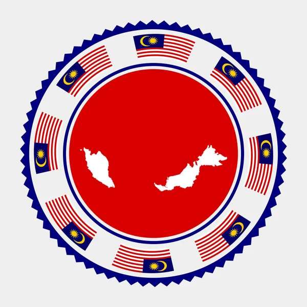 Perangko Datar Malaysia Logo Bulat Dengan Peta Dan Bendera Malaysia - Stok Vektor