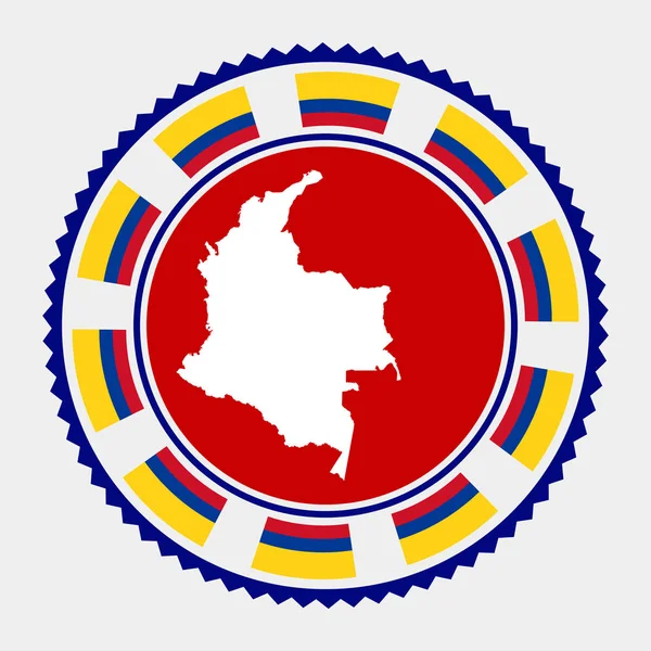 Kolumbia Płaski Znaczek Okrągłe Logo Mapą Flagą Kolumbii Ilustracja Wektora — Wektor stockowy