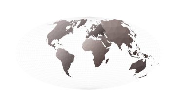 Düşük polimerli dünya haritası. Aitoff Projeksiyon. Güçlü vektör illüstrasyonu.