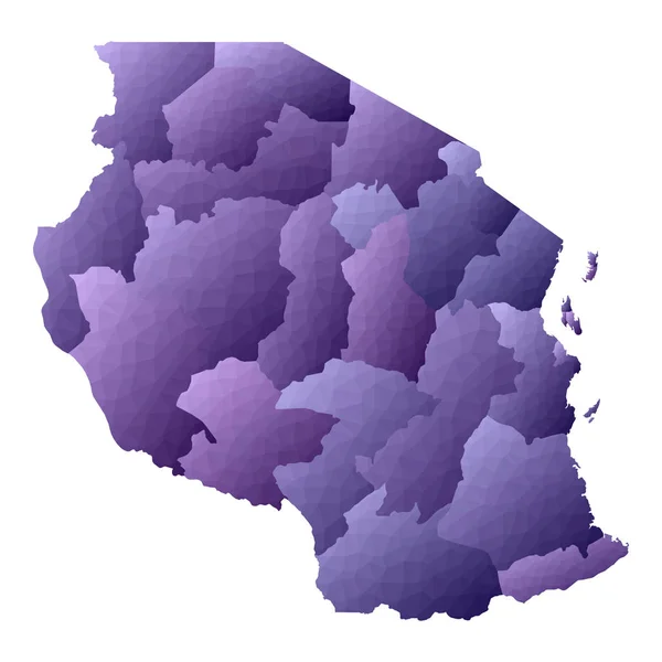 Tanzania mappa Stile geometrico paese schema Nizza viola vettore illustrazione — Vettoriale Stock