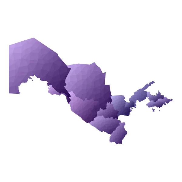 Mapa de Uzbekistán Esquema de país de estilo geométrico Ilustración abrumadora vector violeta — Vector de stock