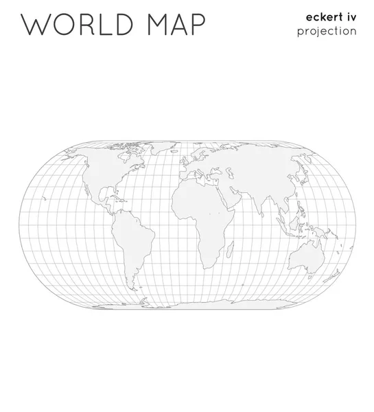 Mappa del mondo Globe in eckert iv proiezione con stile linee graticule Illustrazione vettoriale Outline — Vettoriale Stock