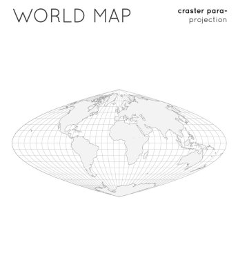 World map. Globe in craster parabolic projection, with graticule lines style. Outline vector illustration. clipart