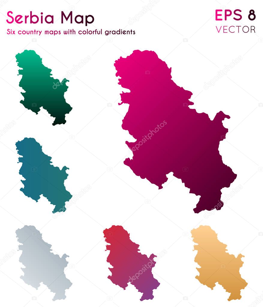 Map of Serbia with beautiful gradients Amazing set of Serbia maps Delightful vector illustration