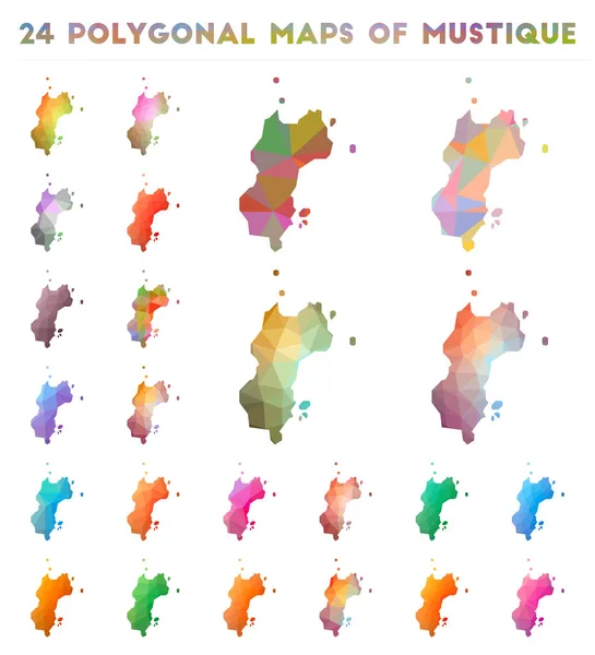 Düşük poli stilde adanın Mustique Bright gradyan haritasıvektör poligonal haritalar kümesi — Stok Vektör