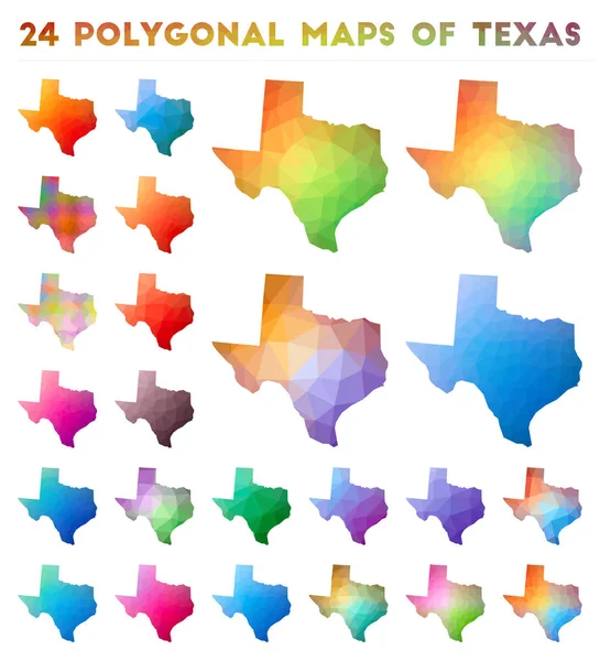Ensemble de cartes vectorielles polygonales du Texas Carte à gradient lumineux de notre état dans un style poly bas — Image vectorielle