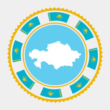Kazakistan düz damga harita ve Kazakistan bayrağı ile yuvarlak logosu vektör illüstrasyon