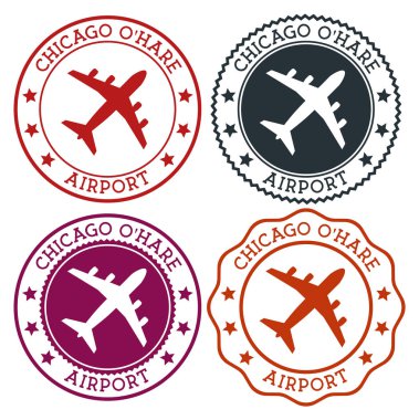 Chicago OHare Airport Chicago airport logo Flat stamps in material color palette Vector clipart