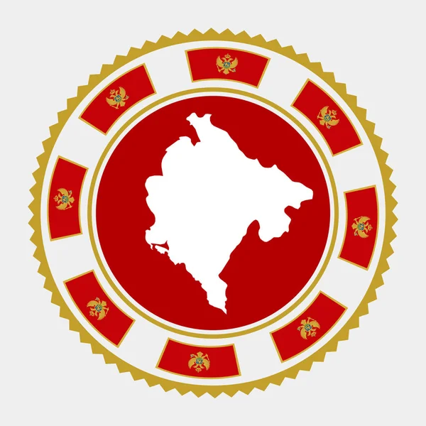 Montenegro estampilla plana Logo redondo con mapa y bandera de Montenegro Vector illustration — Vector de stock