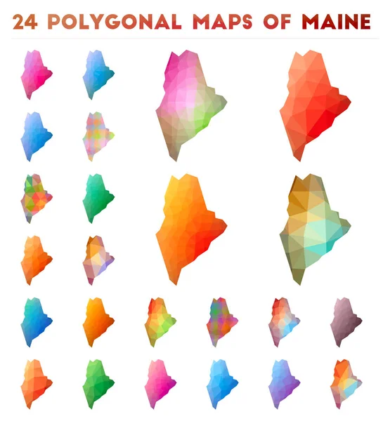 Набір векторних полігональних карт штату Мен яскравий градієнт карта штату США в низький стиль полі — стоковий вектор
