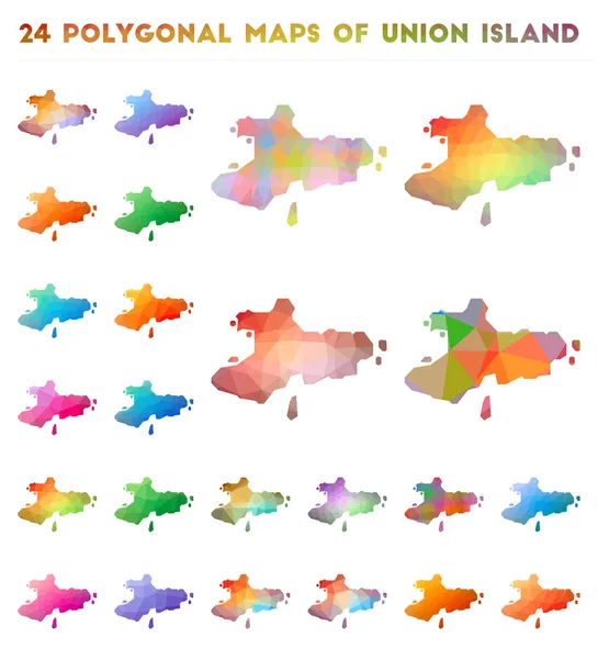 Ensemble de cartes vectorielles polygonales de l'île Union Carte de gradient lumineux de l'île dans un style poly bas — Image vectorielle