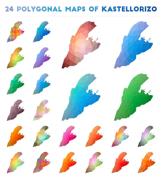 Set van vector veelhoekige kaarten van Kastellorizo Bright gradiënt kaart van eiland in lage poly stijl — Stockvector