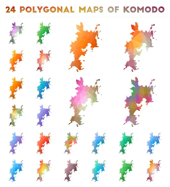 Düşük poli stilde komodo Parlak degrade ada haritası vektör poligonal haritalar kümesi — Stok Vektör