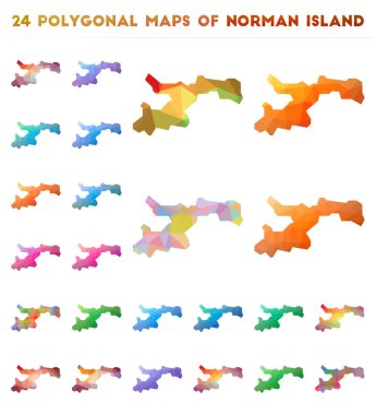 Küçük Poly tarzı adanın parlak degrade Haritası Norman Adası vektör Çokgen haritaları seti