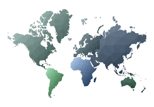 Mapa do mundo encantador baixo estilo poli continentes ilustração vetorial — Vetor de Stock