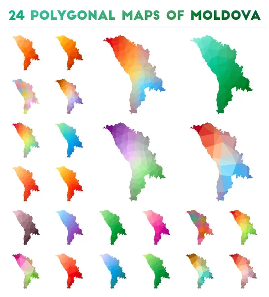 Satz von Vektor-polygonalen Karten der Moldau helle Gradienten Karte des Landes in Low-Poly-Stil — Stockvektor