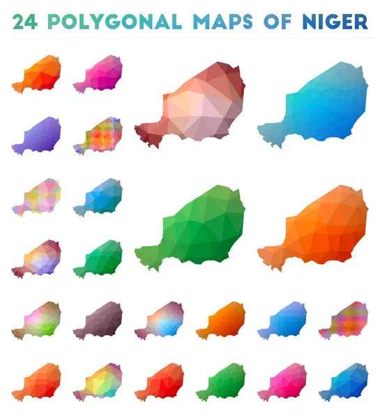 Állítsa be a vektor sokszögű térképek Niger Bright gradiens Térkép ország alacsony poli stílusban — Stock Vector