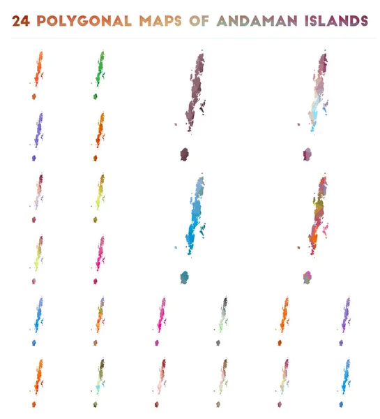 Set van vector veelhoekige kaarten van Andaman eilanden heldere kleurovergang kaart van eiland in lage poly stijl — Stockvector