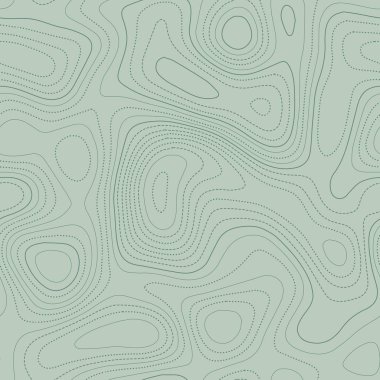 Topografik hatlar. Yeşil tonlarda gerçek topografik harita, kusursuz tasarım, nadir görülen döşeme kalıpları. Vektör illüstrasyonu.