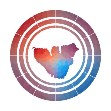 Moorea rozeti. Adanın parlak gradyan logosu düşük polimer tarzında. Çoklu renkli Moorea yuvarlak işareti ile geometrik biçimli bilgi grafikleriniz için.