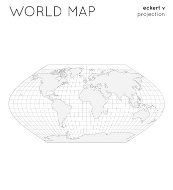 Dünya Haritası Globe içinde Eckert v projeksiyon monitörde hatları tarzı anahat vektör illüstrasyon