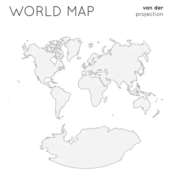 Mappa del mondo Globe in van der grinten proiezione plain style Illustrazione vettoriale Outline — Vettoriale Stock