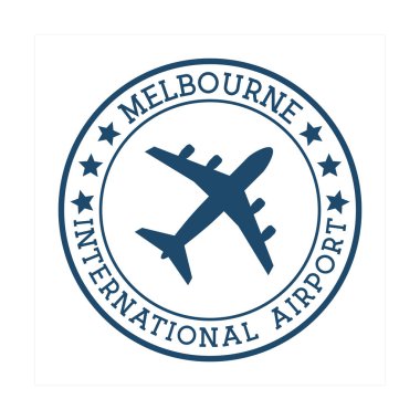 Melbourne Uluslararası Havaalanı logosu. Havaalanı pul vektör illüstrasyonu. Melbourne Havalimanı.