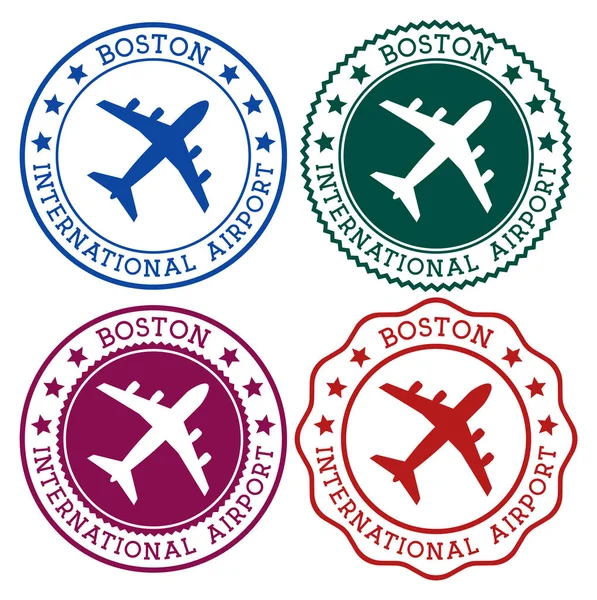Boston Nemzetközi Repülőtér Bostoni Reptéri Logó Lapos Bélyegek Anyagszínpalettán Vektorillusztráció — Stock Vector