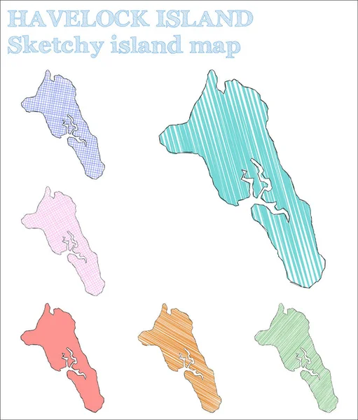 Isla Havelock Isla Incompleta Preciosa Isla Dibujada Mano Pintoresco Estilo — Vector de stock