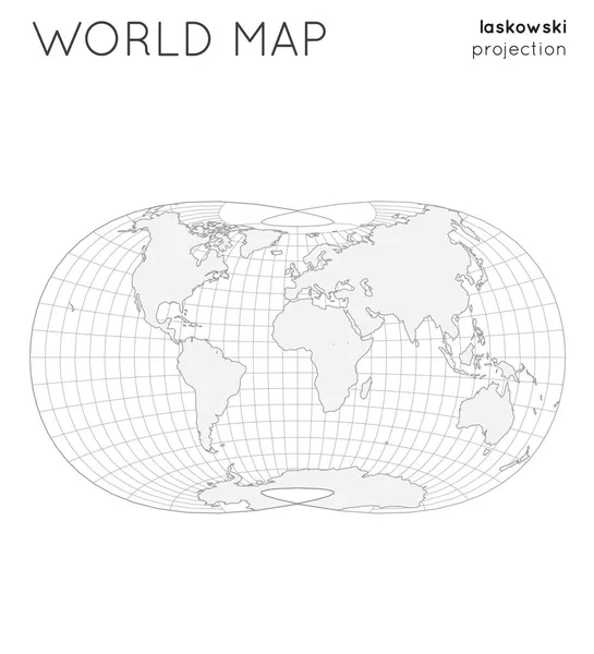Mappa Del Mondo Globo Proiezione Laskowski Con Linee Stile Graticule — Vettoriale Stock