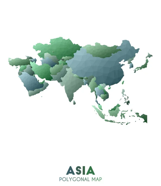 Asien Karta Faktiska Låg Poly Stil Kontinent Karta Emotionell Vektor — Stock vektor