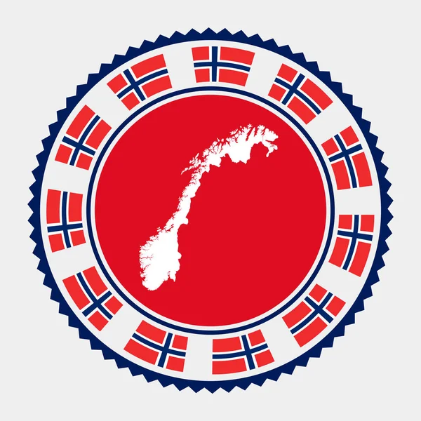 Noruega Sello Plano Logo Redondo Con Mapa Bandera Noruega Ilustración — Archivo Imágenes Vectoriales