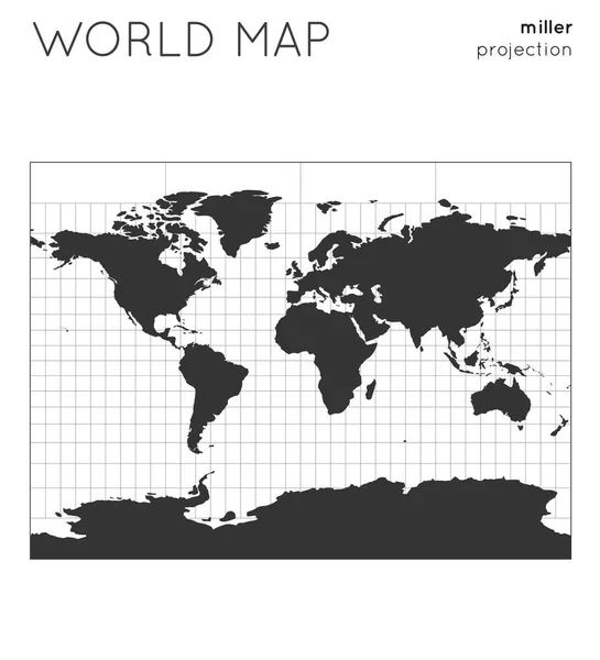 世界地图球在米勒投影与格力线样式现代矢量插图 — 图库矢量图片