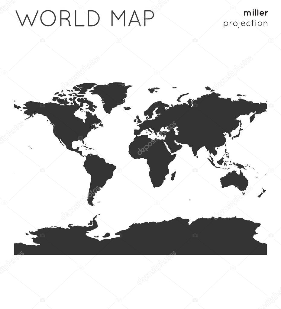 World map Globe in miller projection plain style Modern vector illustration