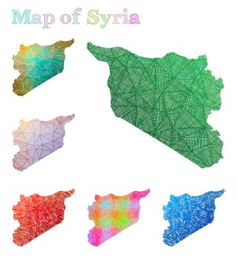 Suriye Renkli Ülke 'nin el çizimi haritası Sketchy Suriye Haritaları Toplama Vektörü illüstrasyonu