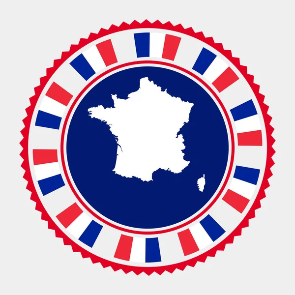 Sello plano Francia Logo redondo con mapa y bandera de Francia Vector illustration — Vector de stock
