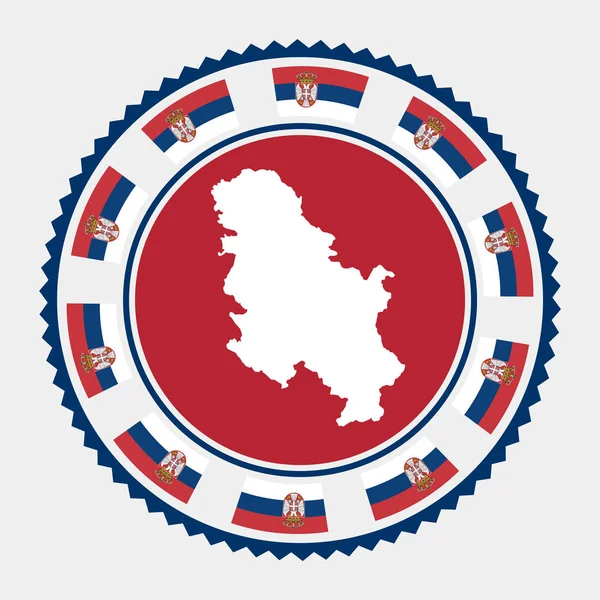 Timbre plat Serbie Logo rond avec carte et drapeau de Serbie Illustration vectorielle — Image vectorielle