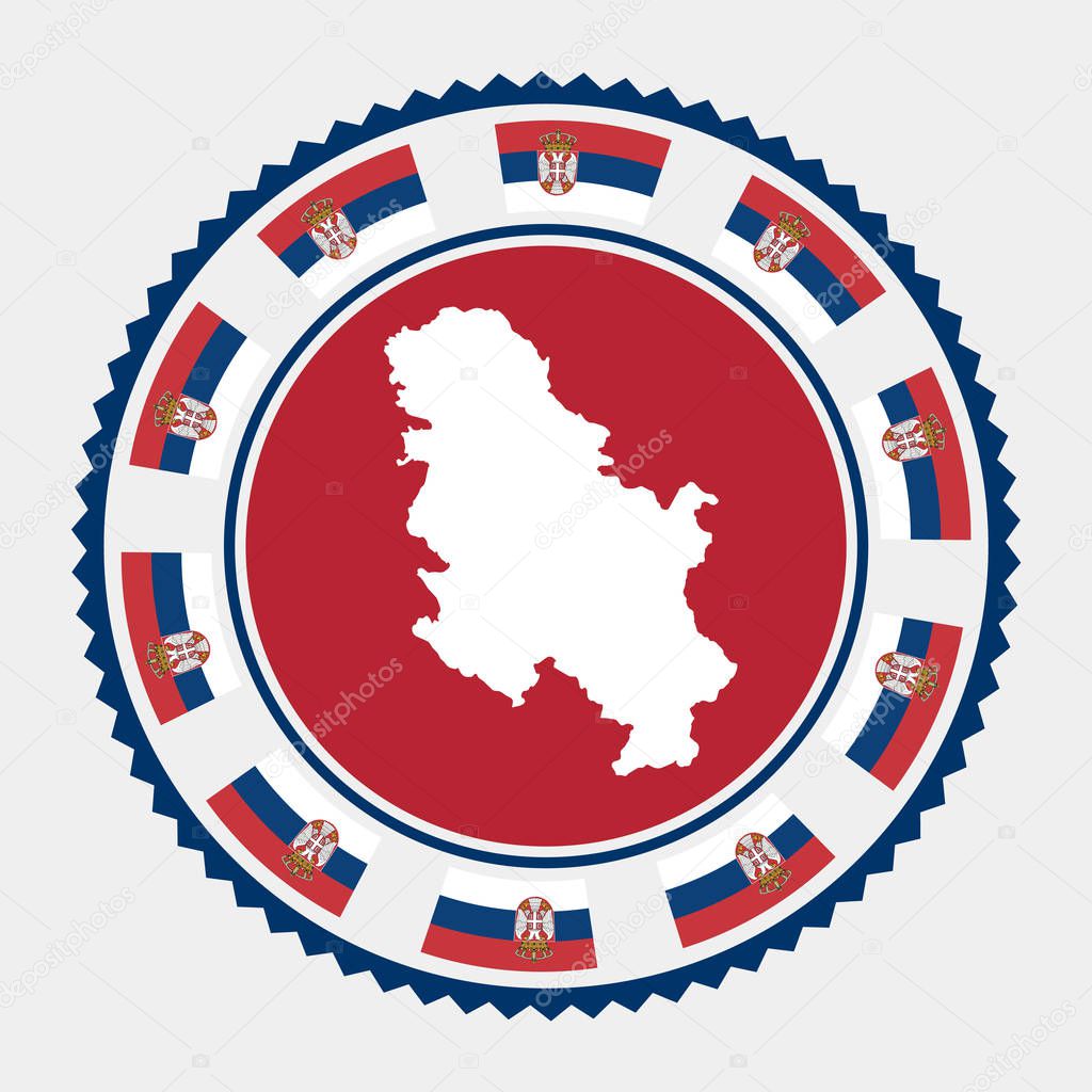 Serbia flat stamp Round logo with map and flag of Serbia Vector illustration