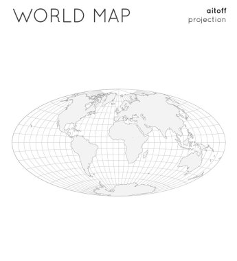 Graticule hatları tarzı Anahat vektör illüstrasyon ile aitoff projeksiyon Dünya haritası Globe