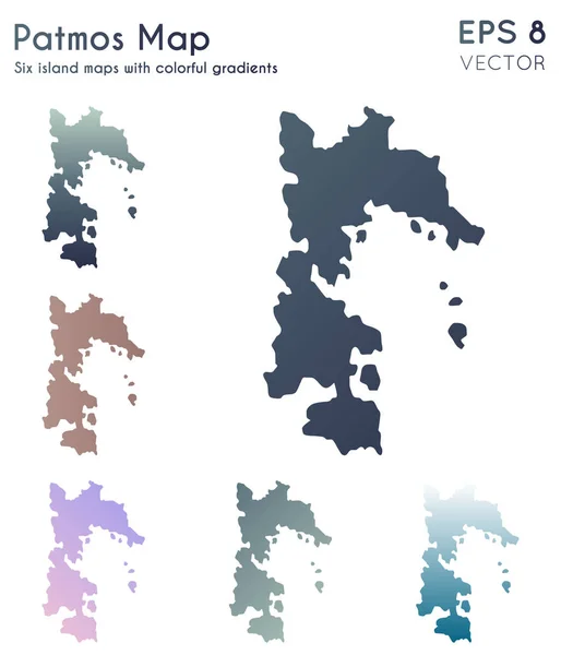 Mapa de Patmos com lindos gradientes Conjunto atraente de mapas de Patmos Ilustração vetorial preciosa — Vetor de Stock