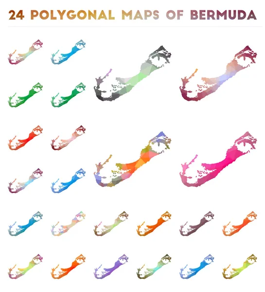 Набір векторних полігональних карт Бермудські острови яскрава карта градієнта острова в стилі низького поліфонія — стоковий вектор