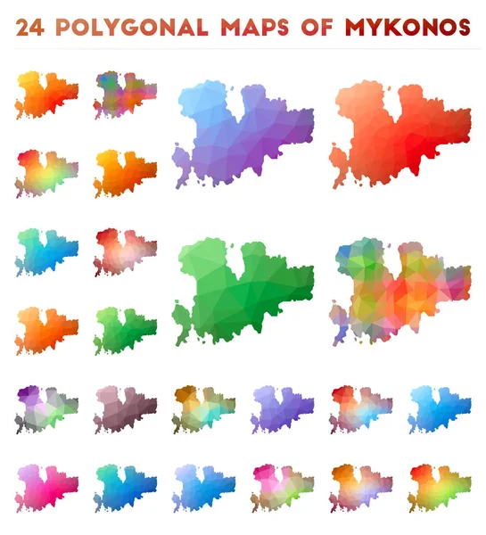 Conjunto de mapas poligonais vetoriais de Mykonos Mapa gradiente brilhante da ilha em baixo estilo poli — Vetor de Stock